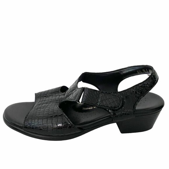 SAS San Antonio Shoemakers Black Leather Croc Embossed Suntimer Sandals Size 8.5 - Picture 10 of 10